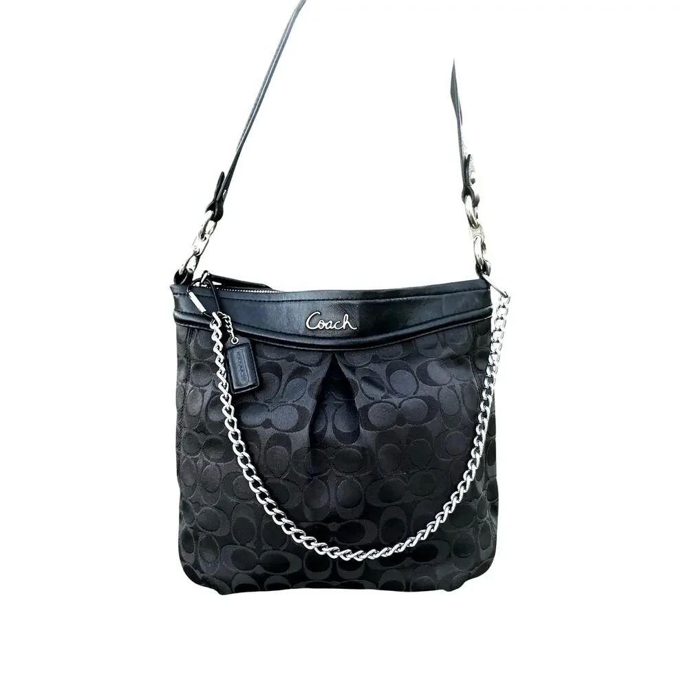 Y2K Coach Ashley Signature C Sateen F20111 Shoulder Hobo Bag Chain Jacquard EUC